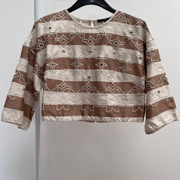 Tibi 100% silk striped embroidered top XS button back blouse stripes embroidery - Picture 2 of 9